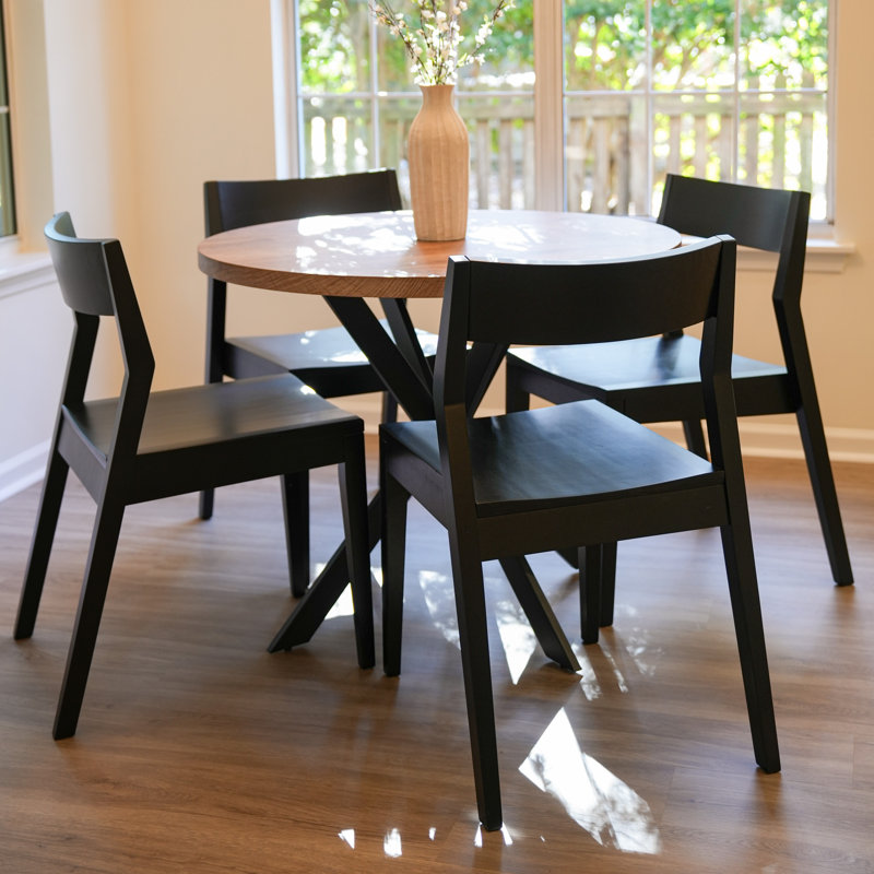 Linzy Solid Wood Modern Side Chair, Black