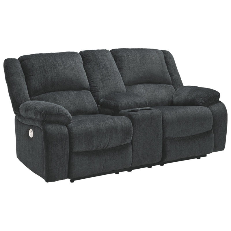 Dametris Upholstered 78'' Power Reclining Loveseat, Dark Gray Polyester