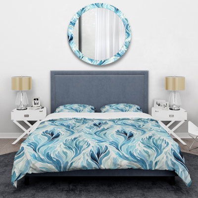 Blue And White Coastal Ikat Breeze II Polyester Box Stitch Ikat Duvet Cover Set