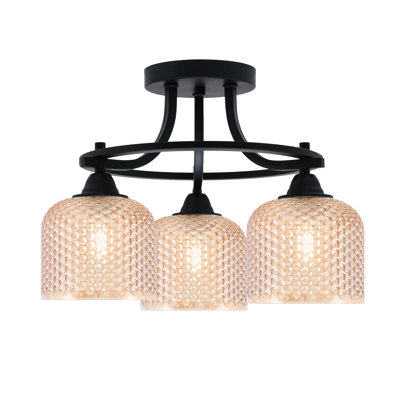 Luminaire semi-encastré 3 lumières Paramount au fini noir mat avec verre texturé ambre de 6 po