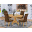 L'ensemble de salle à manger 5 pièces comprend une table de salle à manger ovale avec rallonge papillon et 4 chaises rembourrées en tissu de lin brun, chêne-892007511-866094232-824410124