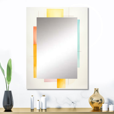 Multicolore cubes motifs I - grand miroir géométrique, décor de miroir mural unique moderne, impression d'art en métal