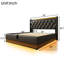 Grand lit tapissier grand format - 360 DEL, rangement hydraulique, Type-C, lit noir, charge Type-C, Pu Tempt-1153066973