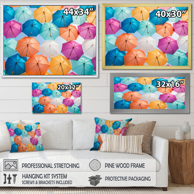 Multicolore parapluies photo moderne sur toile, Toile tendue, H 30 po x l 40 po x P 1,5 po