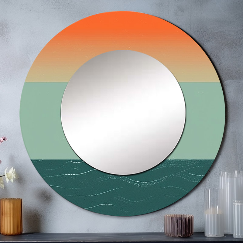 Minimalisme solidaire paysage VI - miroir décoratif minimaliste, miroir mural rond moderne, impression d'art en métal
