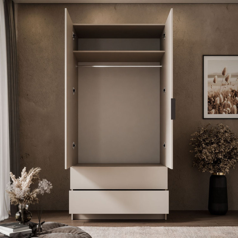 2 Door Wardrobe, black handles