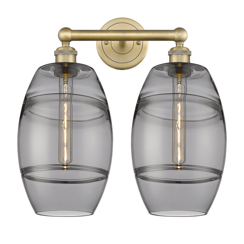 Éclairage pour meuble-lavabo à 2 lumières à intensité variable Kusham, Gris fumée clair, Laiton brossé