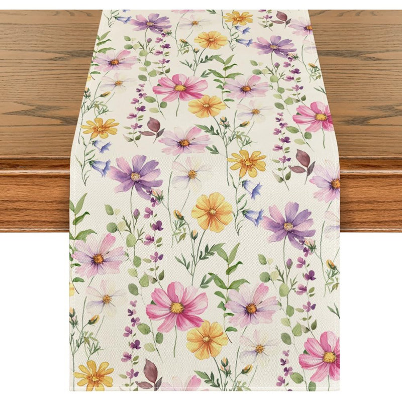 Eucalyptus & Daisy Floral Table Runner – Multi –Spring/Summer Home & Party Dining Table Decor