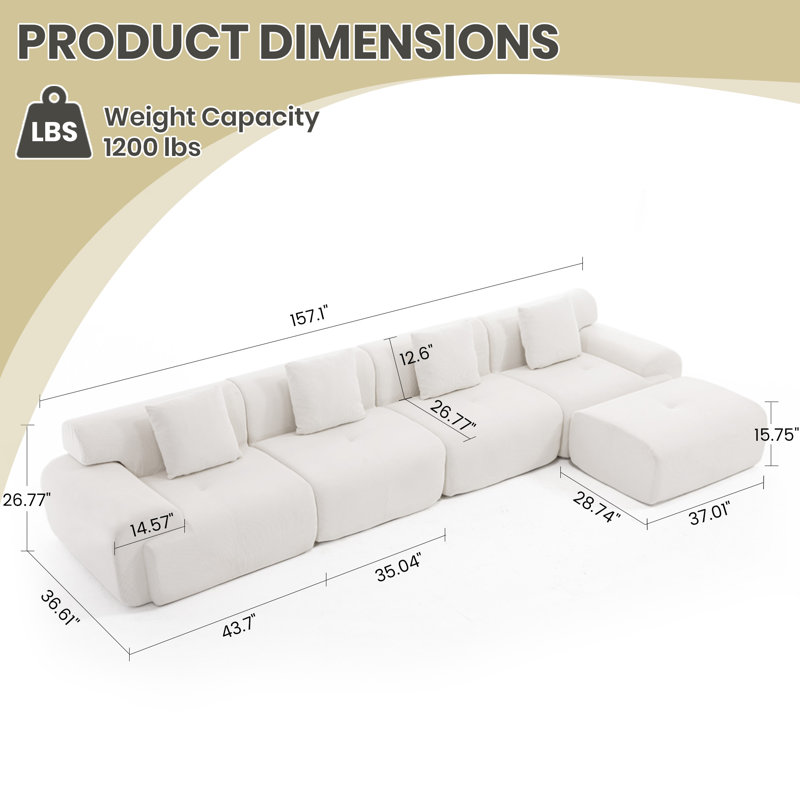 Canapé modulaire en velours côtelé Corduroy, Velours côtelé beige