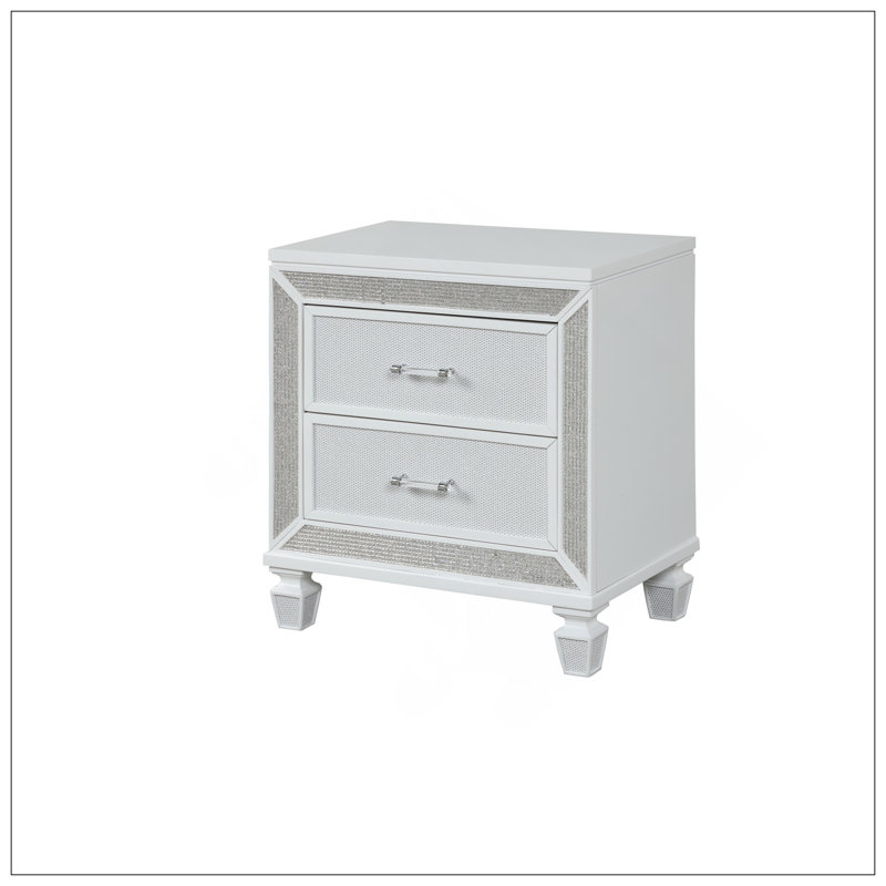 Table de chevet à 2 tiroirs en cristal de style moderne en bois durable avec finition blanche élégante