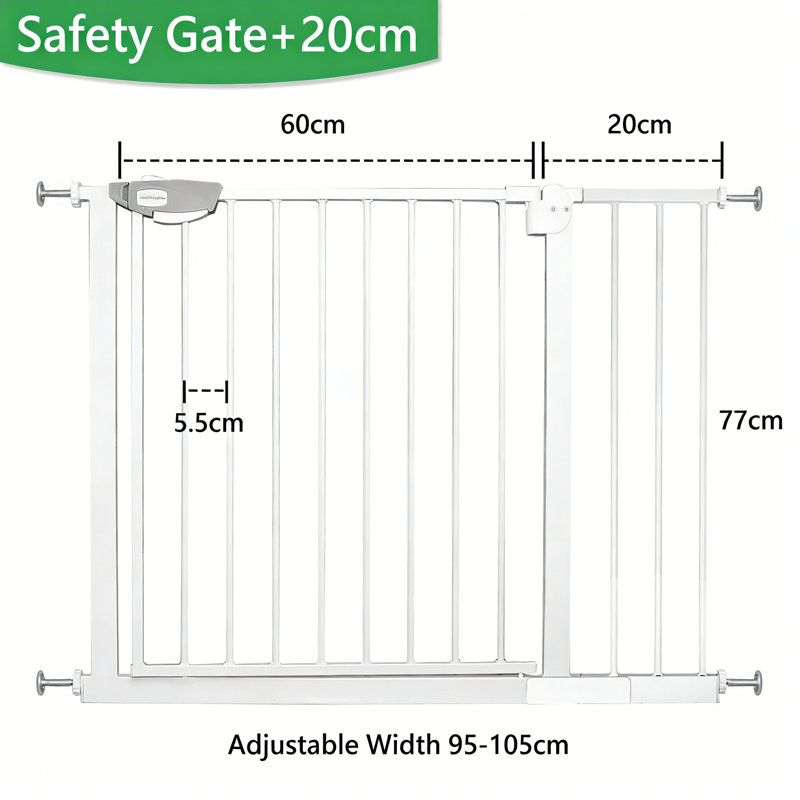 Metal Pressure Mounted Pet Gate, 95-105cm, White