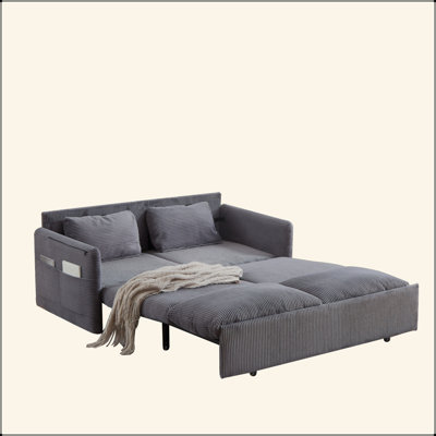 64.5 Inch Sleeper Sofa Bed  3-In-1 Adjustable Sleeper With Pullout Bed   2 Pillows And Side Pockets  Soft Corduroy Convertible Sleeper Sofa Bed For Living Room Bedroom Apartment Office