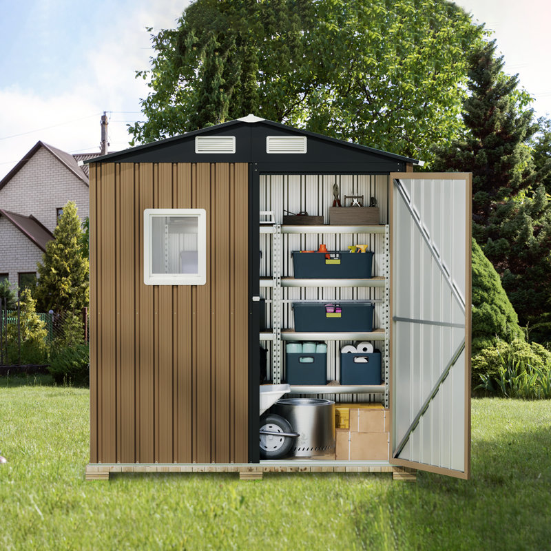 6 Ft. W X 4 Ft. D Outdoor Metal Storage Shed, Brown