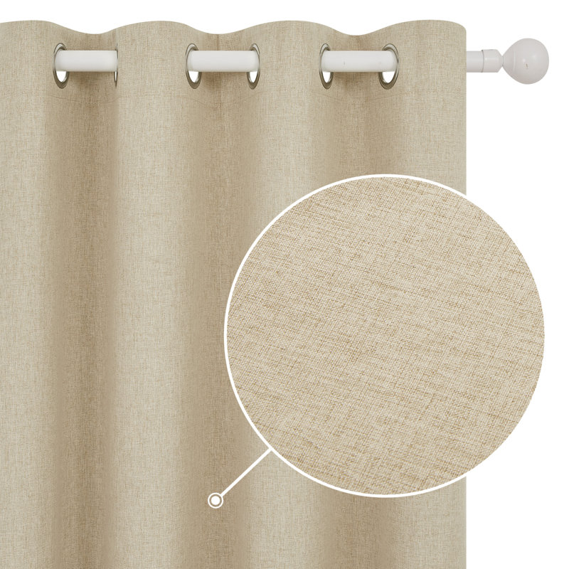 Lythrodontas Faux Linen Total Blackout Curtain Panels, 52" W x 108" H, Flaxen
