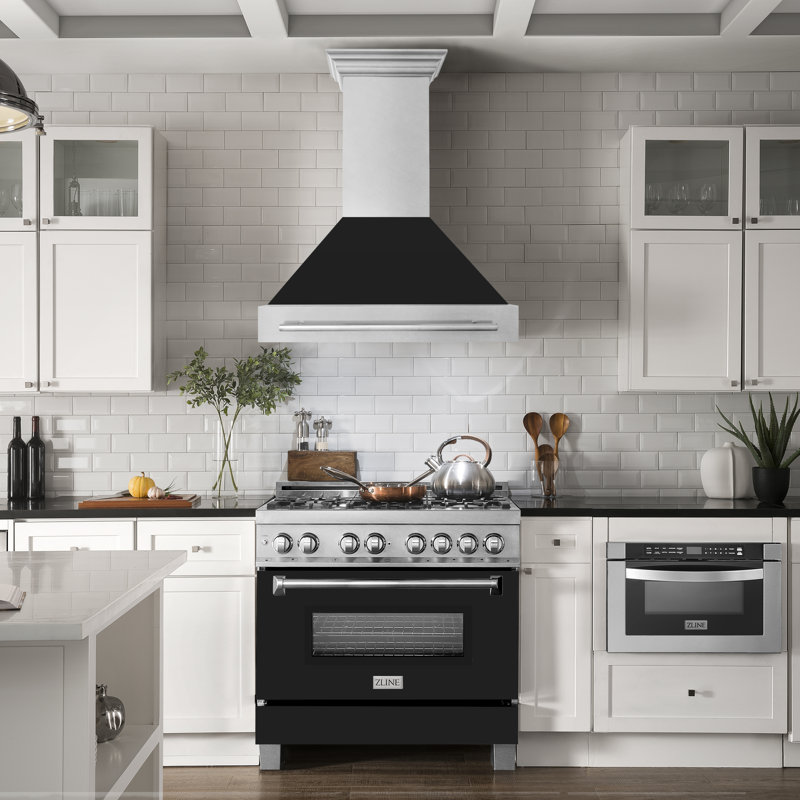 ZLINE 36 po. Hotte de cuisine murale en acier inoxydable satiné avec coque et poignée en acier inoxydable