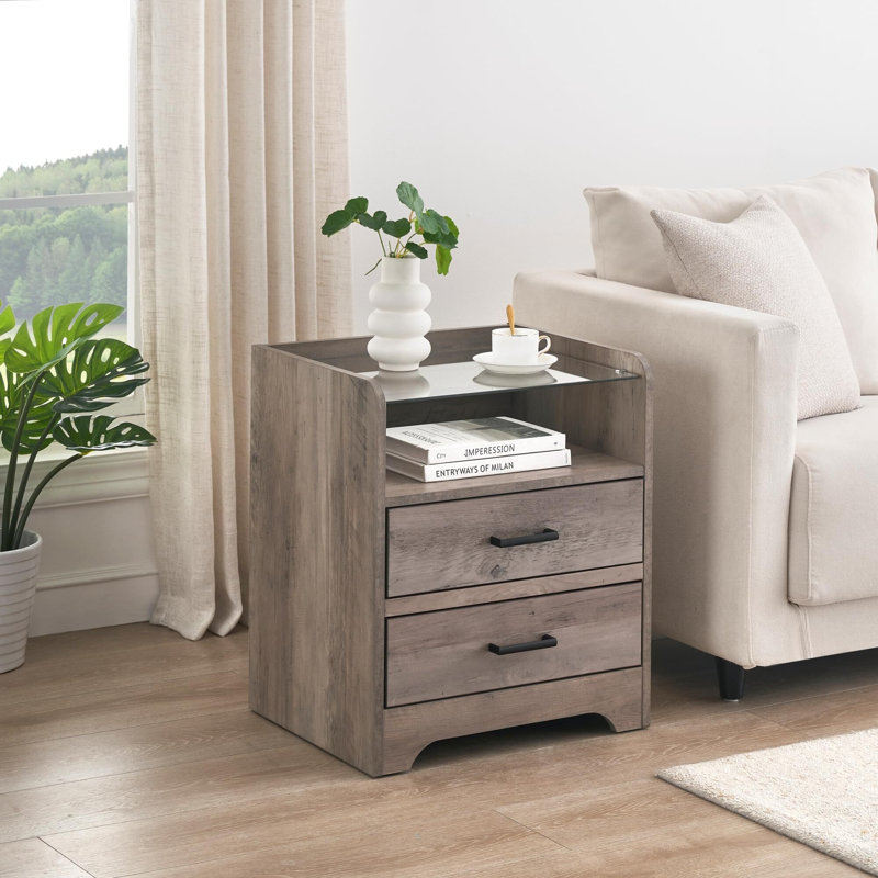 Hersel 2 - Drawer Nightstand, Gray