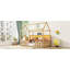 Lit maison avec bibliothèque de rangement à DEL et garde-corps-542653354