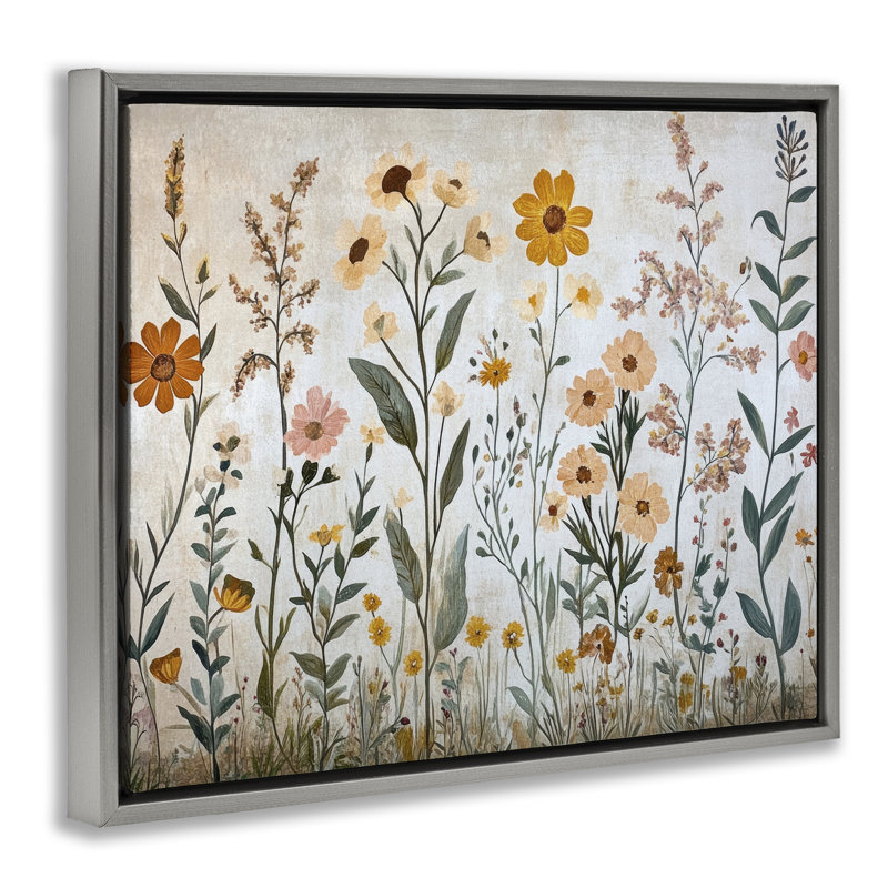 Cadre flottant Growing Tall Wildflowers, design par Petal Prints Design, H 25 po x l 31 po, Cadre flottant gris lustré
