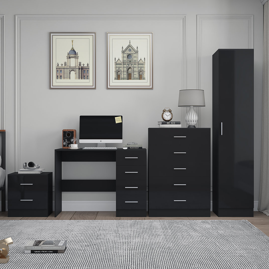 Eva High Gloss 1 Door Plain Wardrobe 4 Piece Bedroom Study Set