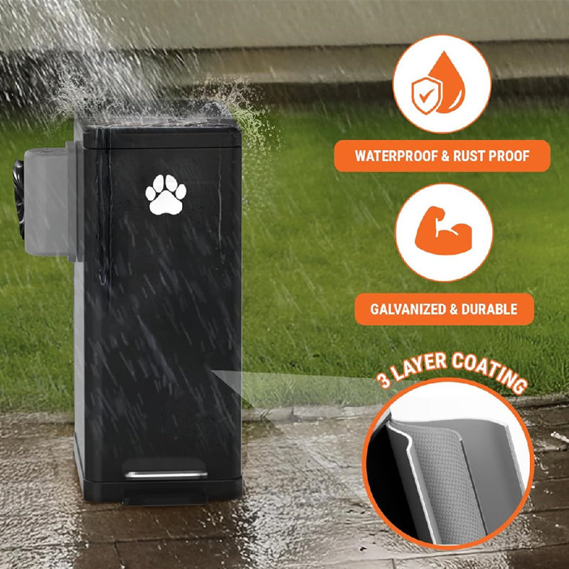 Poubelle pour chien 3,2 gallons en métal avec couvercle d'extérieur, compacte, étanche, noire