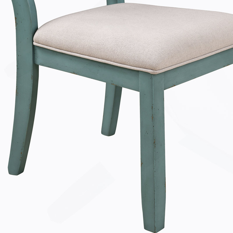 Ensemble de 2 chaises de salle à manger rembourrées en bois Prato, bleu antique