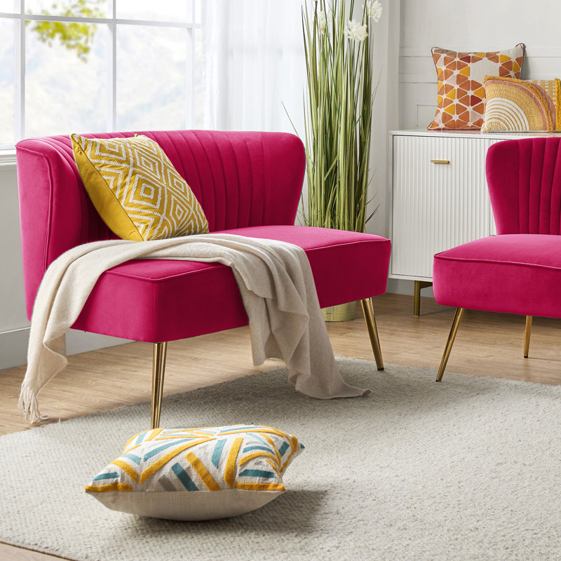 Euclid 47" Velvet 2-Seat Armless Loveseat, Fuchsia