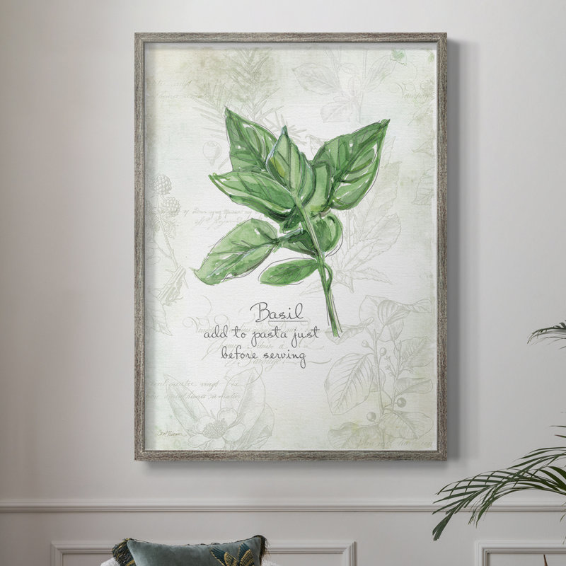 Fraîcheur de basilic, reproduction encadrée - bois massif, H 21 po x l 17 po