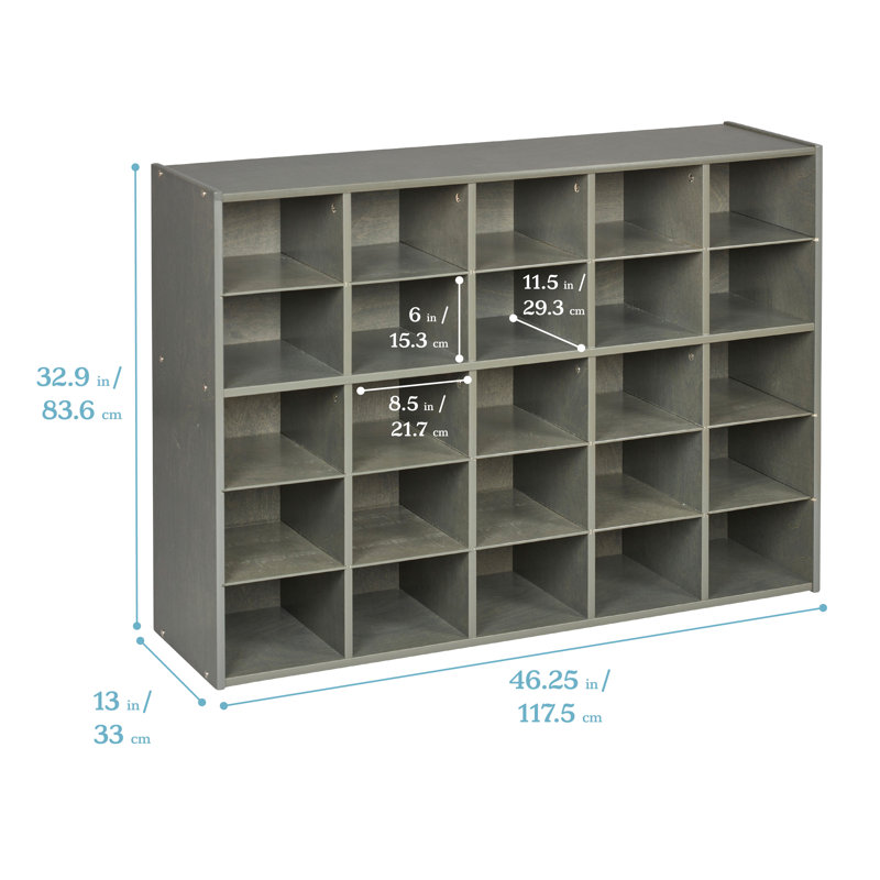 Grey Wash 25-Cubby Kids Storage Cabinet with Birch Plywood