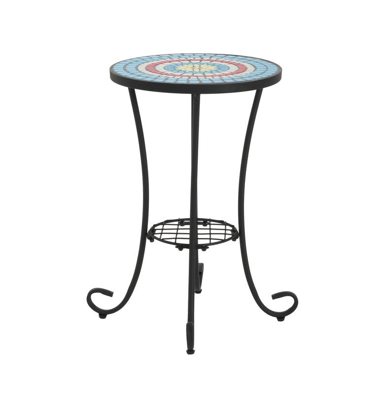 Table d'appoint de patio avec tablette, Bleu / Noir