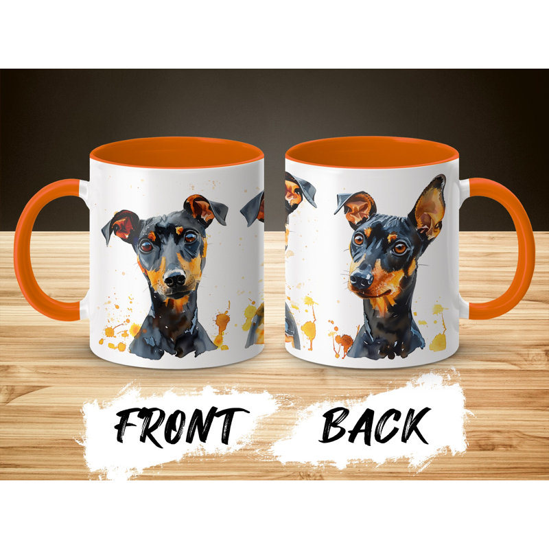 Watercolor Miniature Pinscher Design 11oz Coffee Mug, Orange, 4
