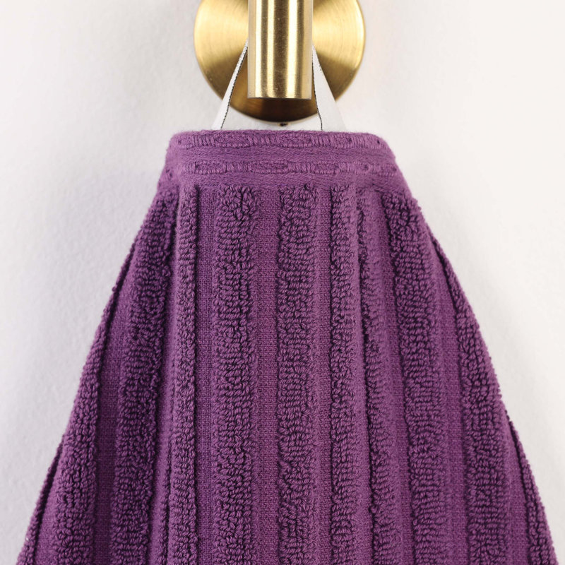 Ruvins Cotton Highly Absorbent 6-Piece Solid and Checkered Border Towel Set, Purple