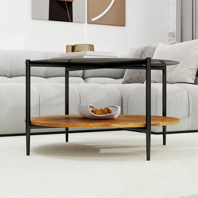 Slone with Glass Top and Wooden Storage Shelf