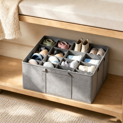 Ensemble de 2 range-chaussures pliables pour placard, bacs de rangement pour chaussures, paniers avec diviseurs réglables, convient à 16 à 32 paires