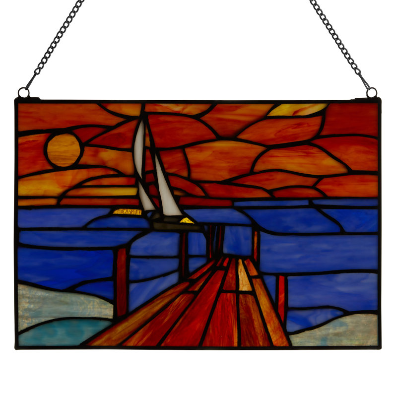 14"L Sailboat Stained Glass Window Panel