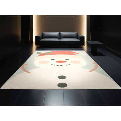 Machine Washable Delancey Christmas Modern & Contemporary Abstract Rug in Beige – White Binding