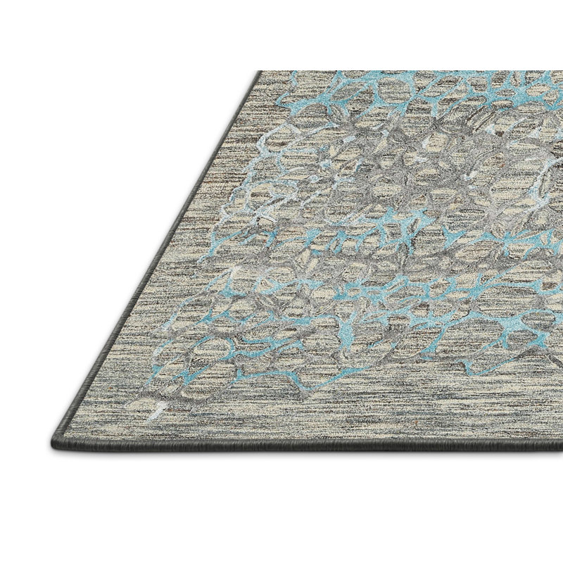 Tapis abstrait gris / bleu, Rectangle 8 pi x 10 pi