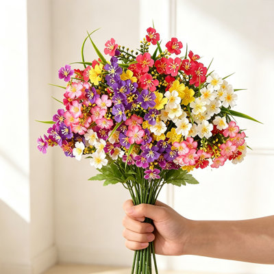 24 Bundles Artificial Flowers for Outdoors, UV Resistant Fake Outdoor Flowers, Silk Faux Flowers for Outside Planters,Garden,Porch,Yard,Home Decor(Mixed Color)