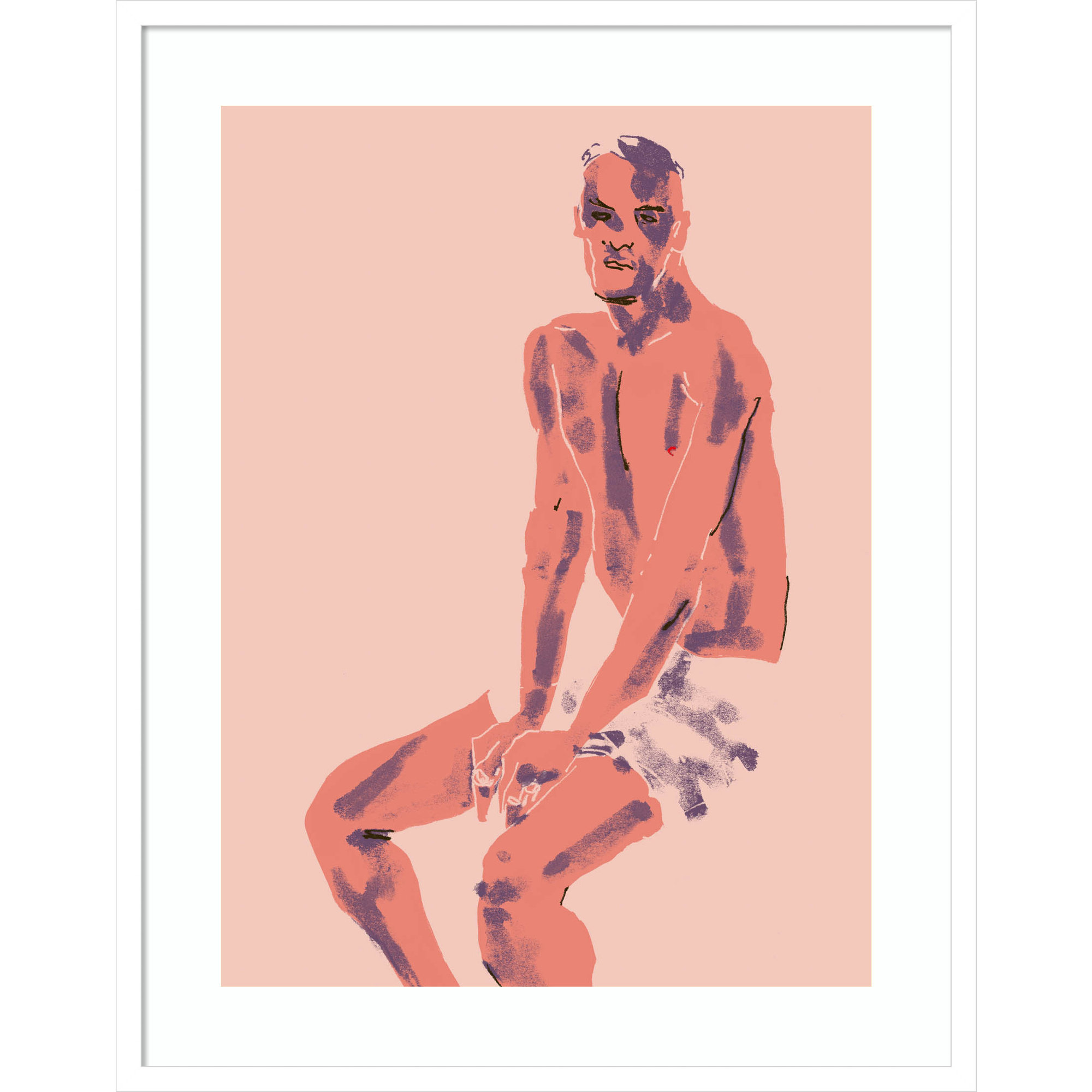 A Man Posing by Francesco Gulina Wood Framed Wall Art Print, 33" H x 26" W, White