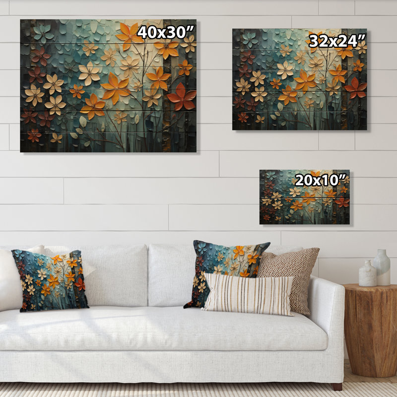 Feuilles d'automne symphonique patchwork II - impression sans cadre sur bois, H 24 po x l 32 po x P 0,78 po