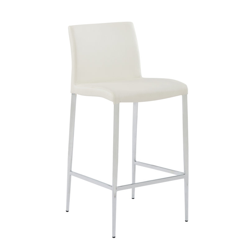Upholstered Counter Stool with Metal Frame, Off-White