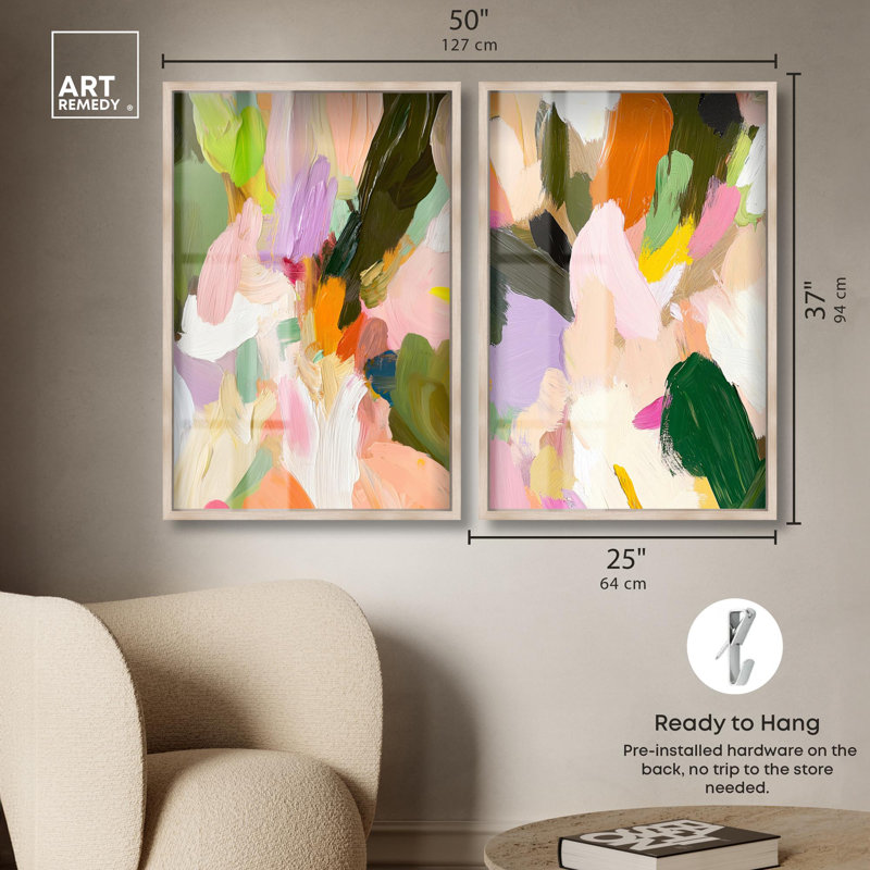 «Pastel Rhythm Shadowbox», ensemble d'art abstrait par Art Remedy, cadre blond, 24 x 36, H 37 po x l 25 po, Cadre blond