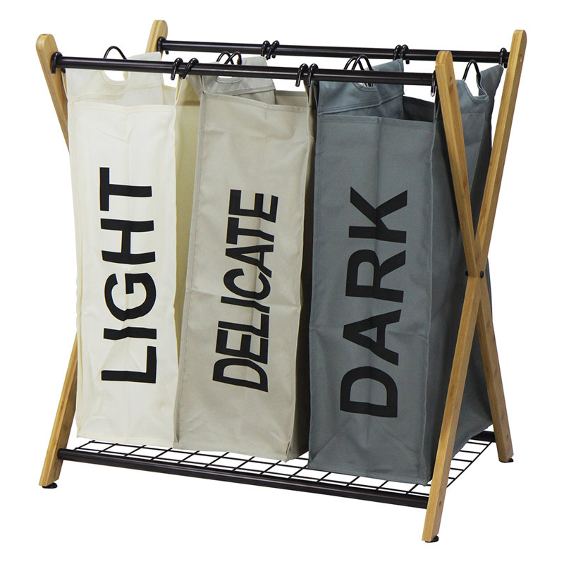 Laundry Sorter with Handles, White/Brown/Grey