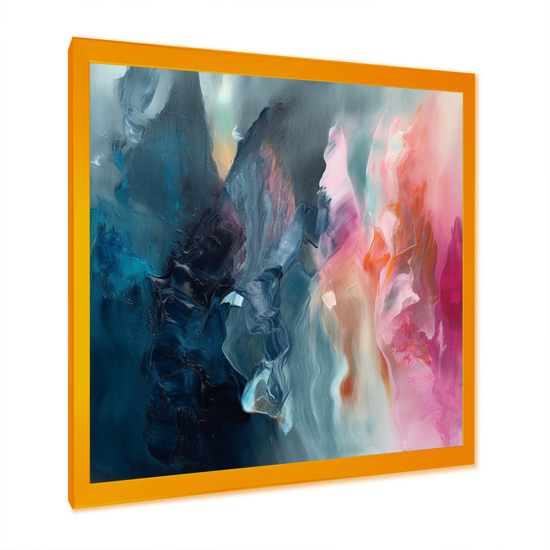 «Desyree Blue and Pink Spatula Abstract», art mural abstrait, Cadre doré, L 24 po x H 24 po