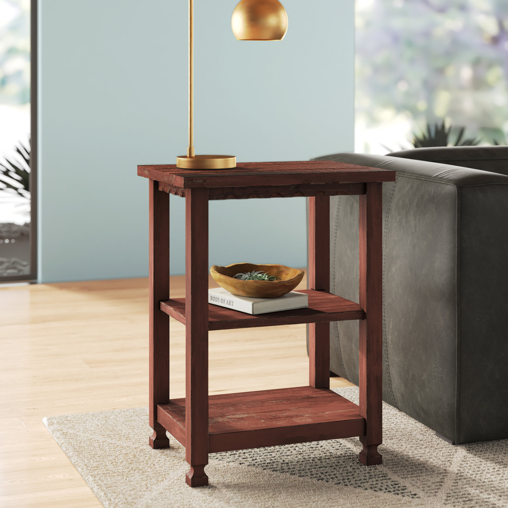 Lark Manor™ Arkadia Rustic Cottage End Table w/ 2 Shelves, Red Antique ...