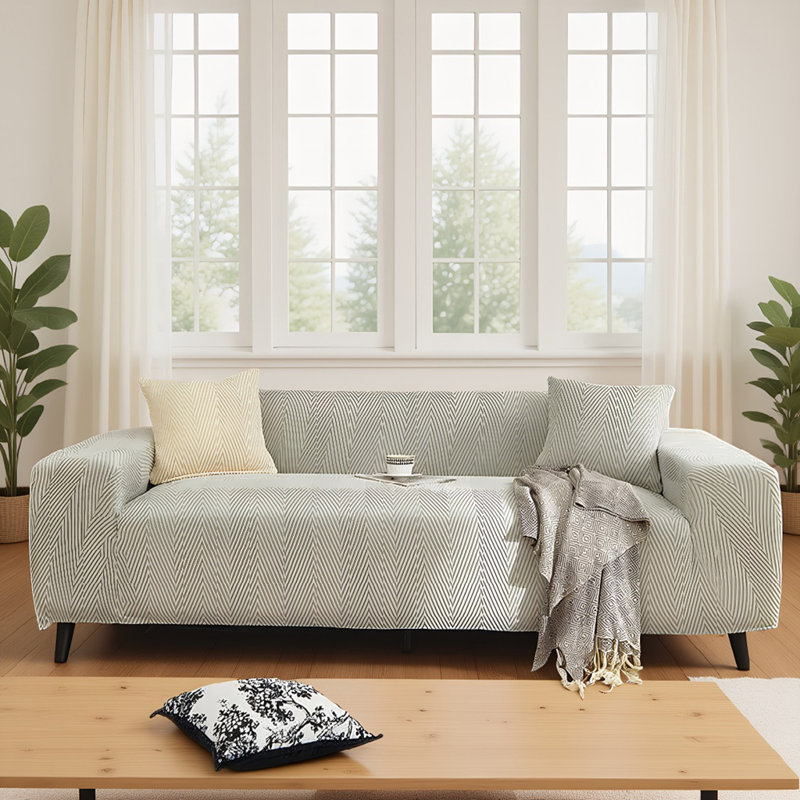 Housse extensible gris clair à chevrons Tomeco, pour fauteuil, causeuse, canapé et canapé XL, Gris clair