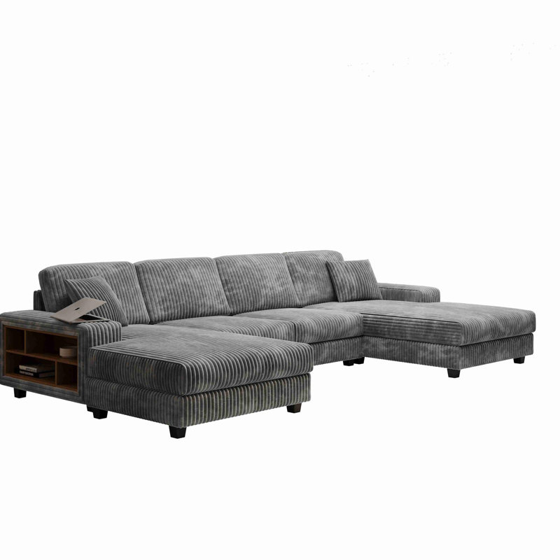 Canapé convertible en forme de U, Velours côtelé gris foncé