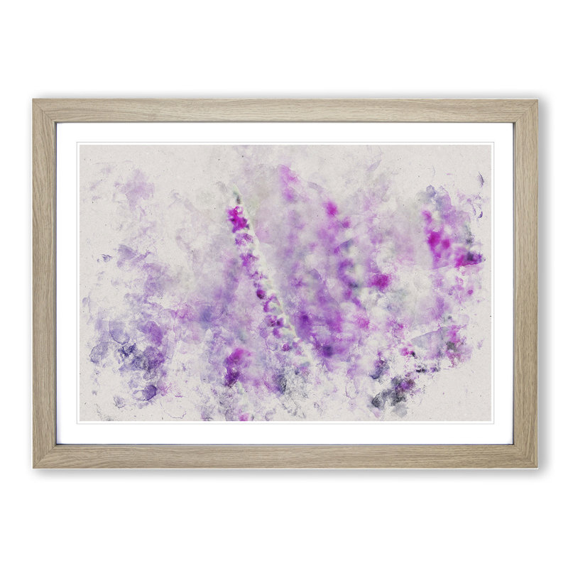 Purple Heather - Single Picture Frame Print on Wood, 27cm H x 36cm W x 2cm D, Oak Framed