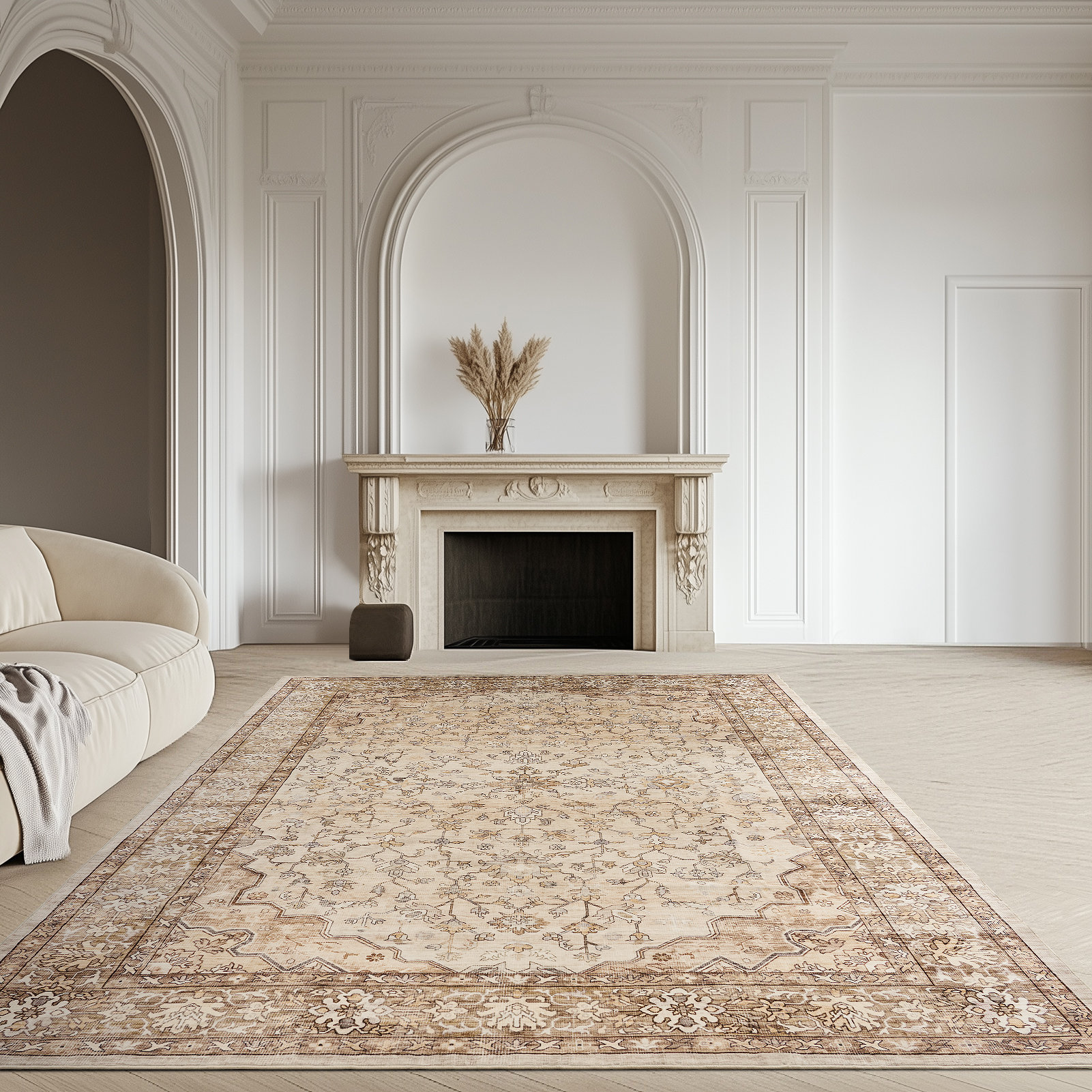 Area Rug Beige, Machine Washable Rug,Soft Accent Rugs,Non-Slip Non-Shedding Low-Pile Floor Carpet