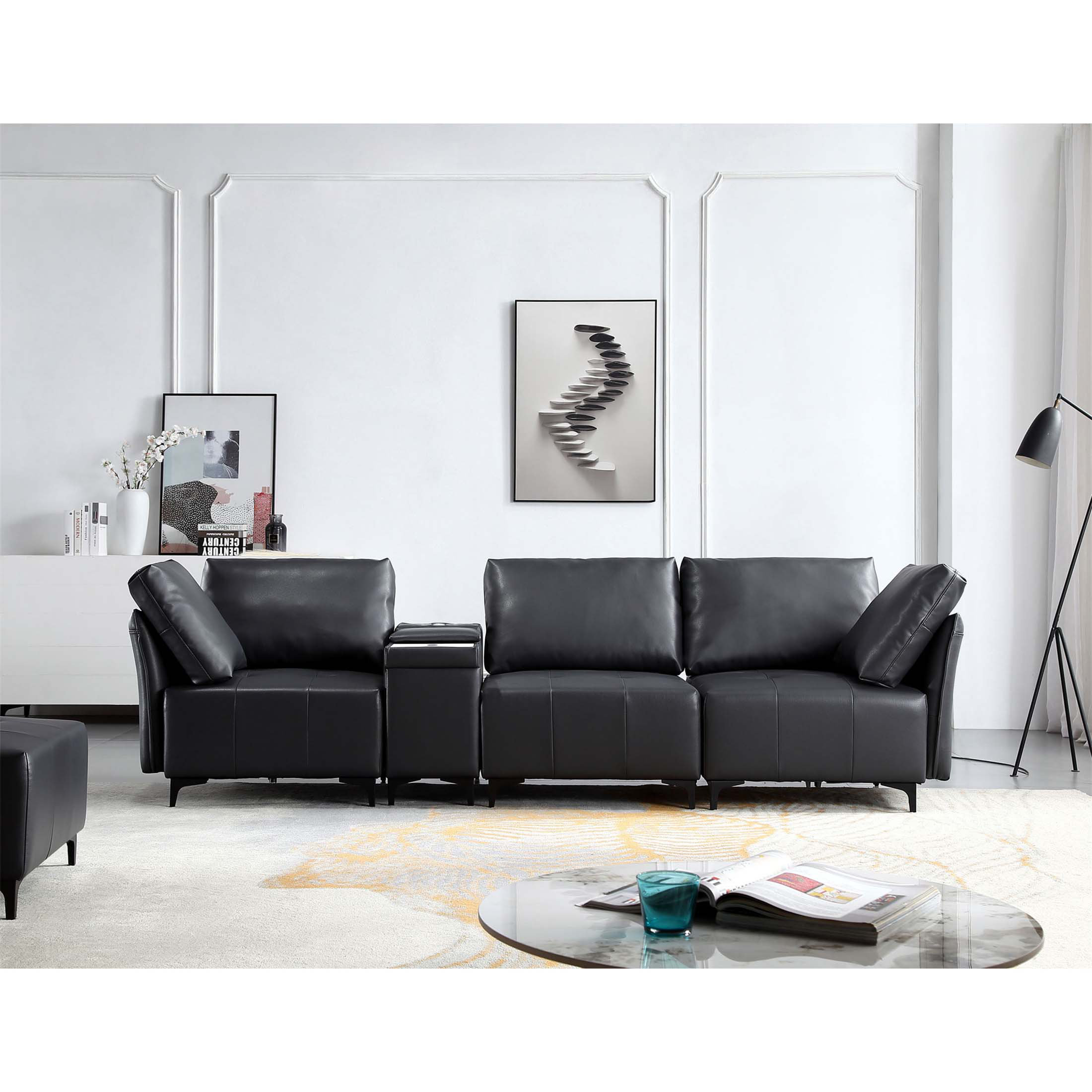 Latitude Run® Black Faux Leather Sofa | Wayfair