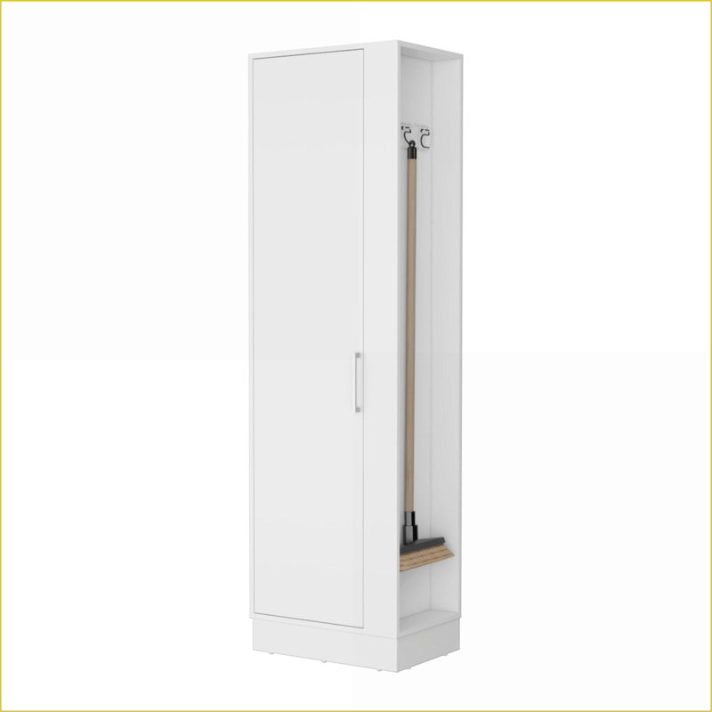 Armoire de rangement avec porte simple Porte-balais, blanc neige | Bois d'ingénierie